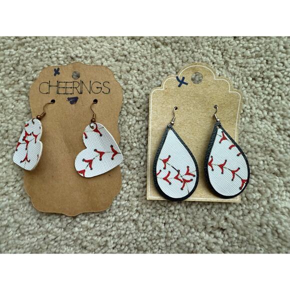 Cheerings 2 pair Baseball Fan earrings dangle sports lover heart - Picture 1 of 2